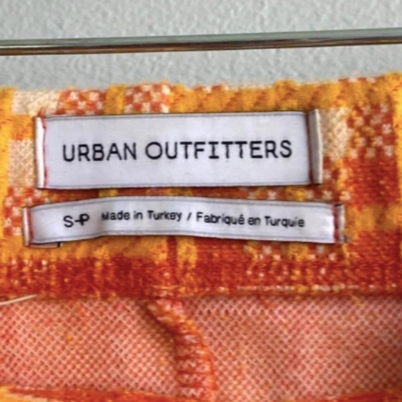 URBAN OUTFITTERS Knit Flare Checked Orange Pants High Waisted - Small - Picture 5 of 5